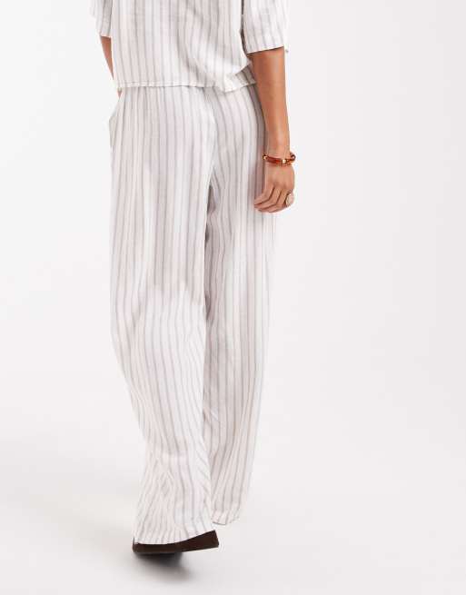 Vero Moda linen mix tie waist pants in moon rock stripe - part of a set, 4 of 5