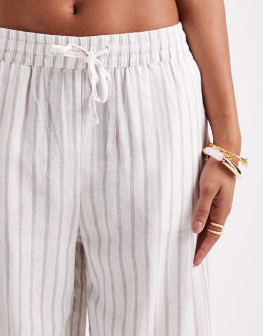 Vero Moda linen mix tie waist pants in moon rock stripe - part of a set, 5 of 5