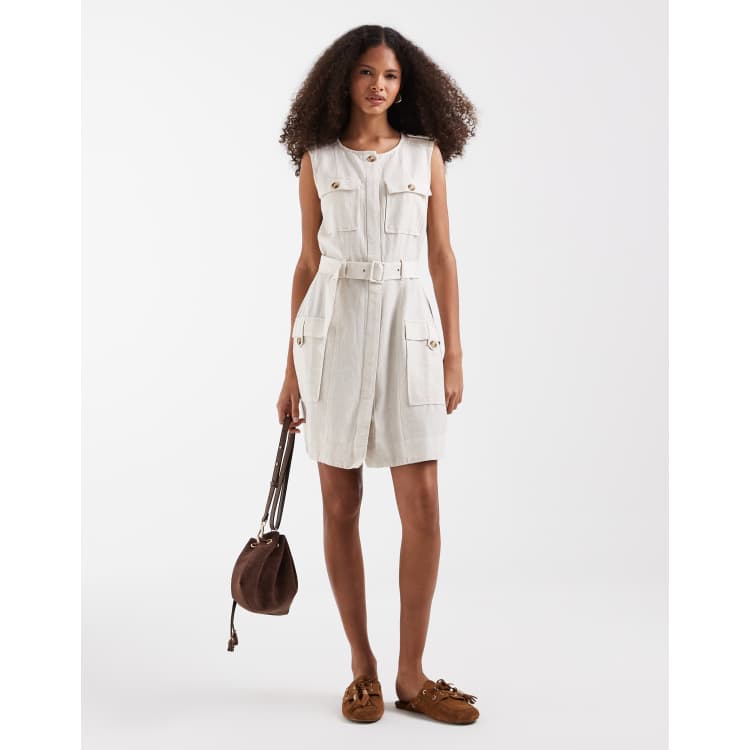 cream dress with pockets Tiered Linen Maxi Dress