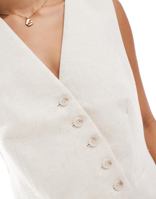 Vero Moda linen touch asymmetric button front waistcoat co-ord in beige, 4 of 4