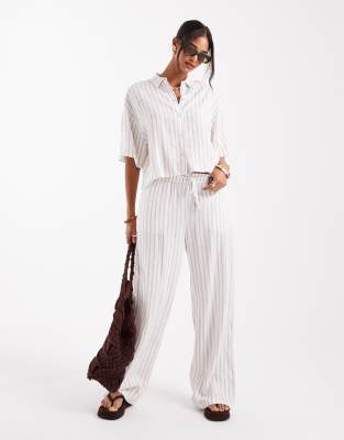 asos Vero Moda linen touch boxy cropped shirt and trousers set in moon rock stripe