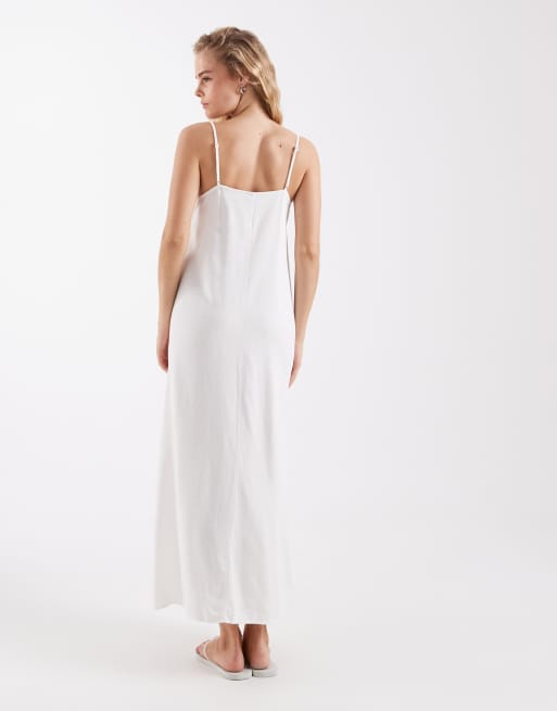 Vero Moda linen touch cami maxi dress in white, 3 of 4