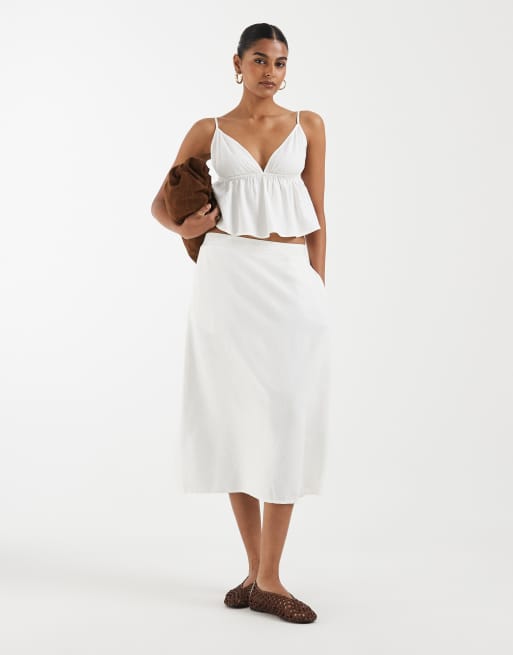 Vero Moda linen touch cami strap top co-ord in white, 3 of 4