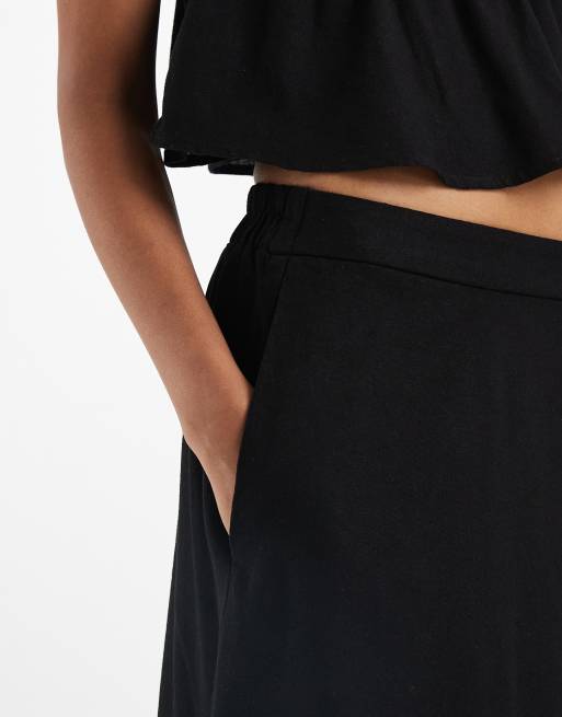 Vero Moda linen touch midi skirt co-ord in black, 3 of 5