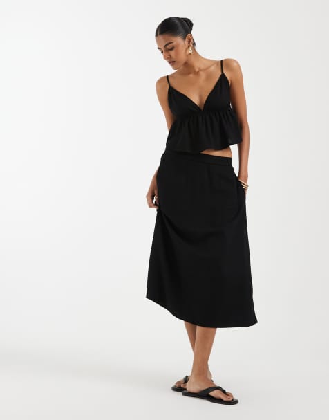Vero Moda linen touch midi skirt in black (part of a set) - view 1