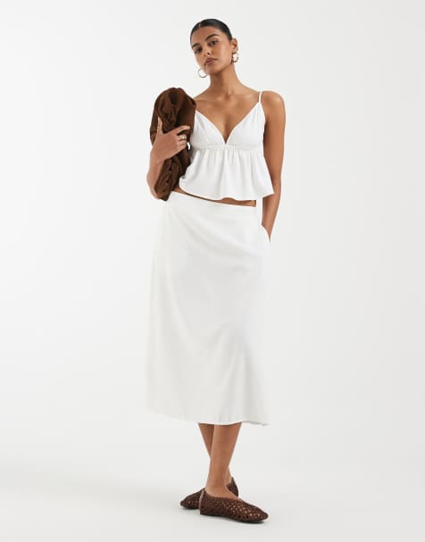 Vero Moda linen touch midi skirt in white (part of a set) - view 1