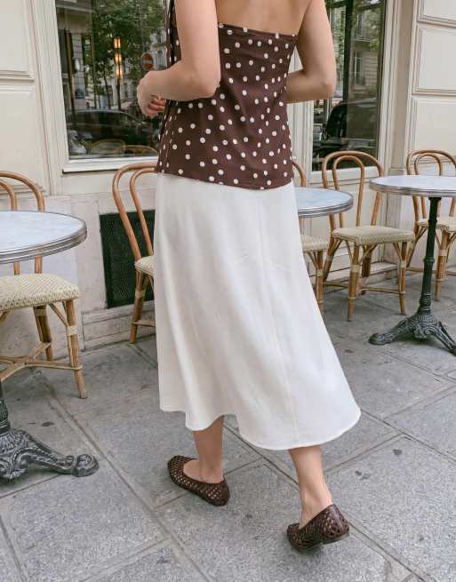 Vero Moda linen touch midi skirt in white (part of a set), 3 of 3