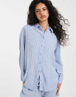 Vero Moda Linen Touch Oversized Shirt Co-ord In Blue