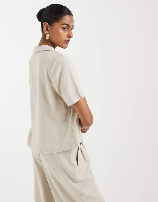 Vero Moda linen touch short sleeve blazer co-ord in stone, 4 of 4