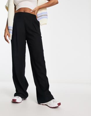 Vero Moda Linen Touch Soft Tailored Wide Leg Pants In Black