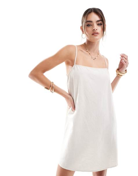 Vero Moda linen touch throw on mini dress in cream - view 1