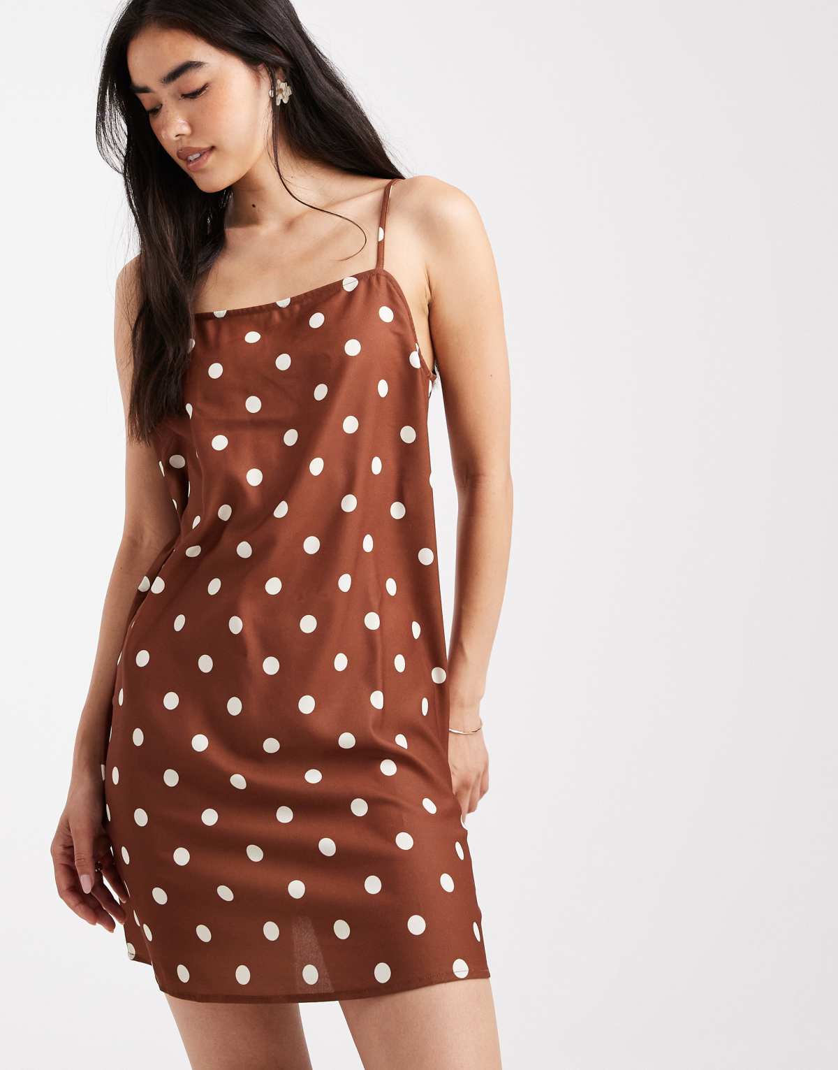 Vero Moda linen touch throw on mini dress in polka dot print
