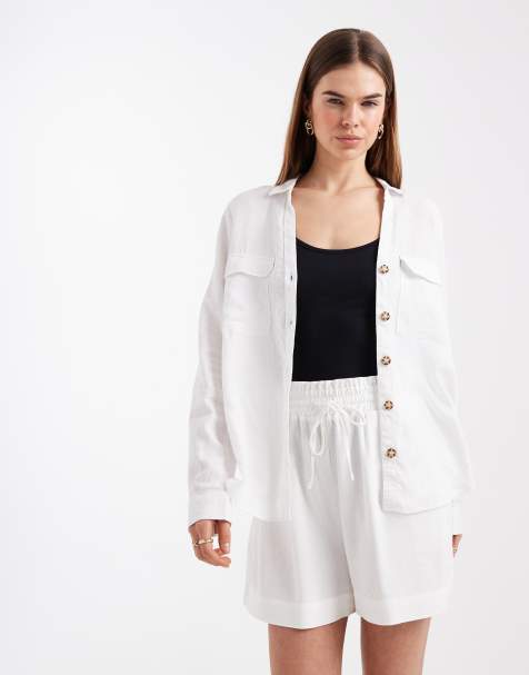 Vero Moda linen touch tie waist paper bag shorts in white (part of a set) - view 1