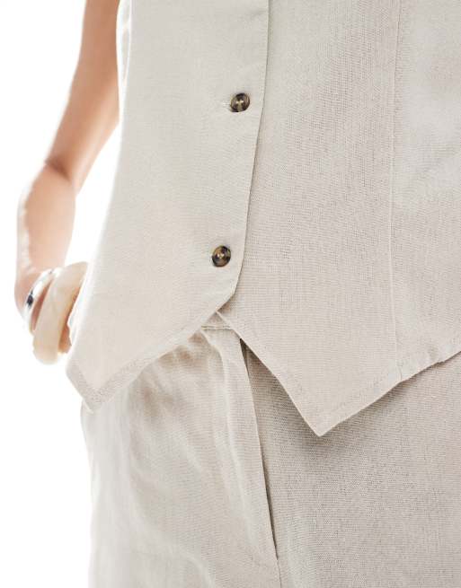 Vero Moda linen touch waistcoat co-ord in stone, 3 of 4