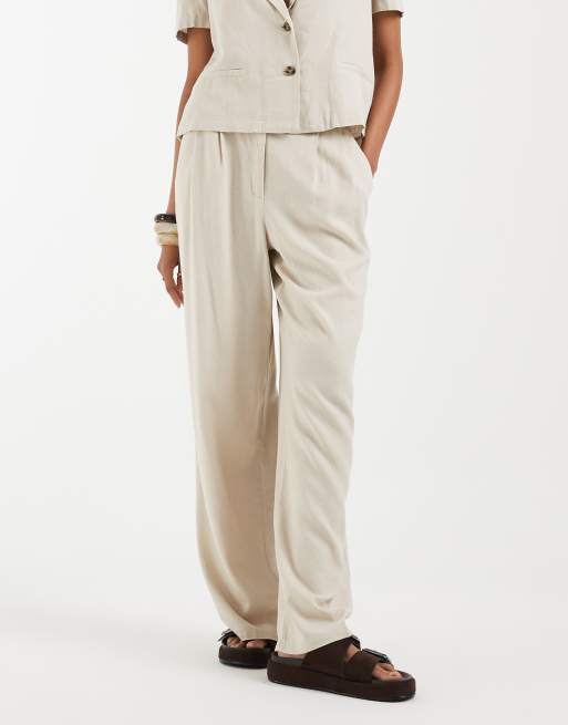 Vero Moda linen touch wide leg pants in stone (part of a set), 2 of 5