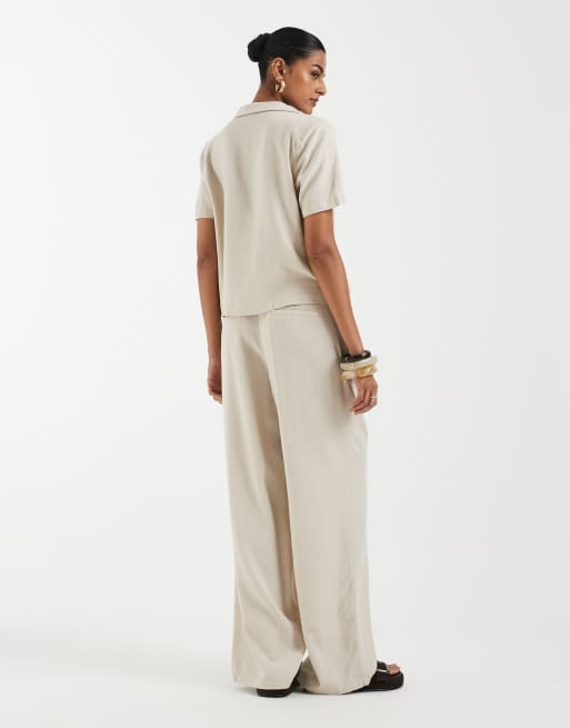 Vero Moda linen touch wide leg pants in stone (part of a set), 5 of 5
