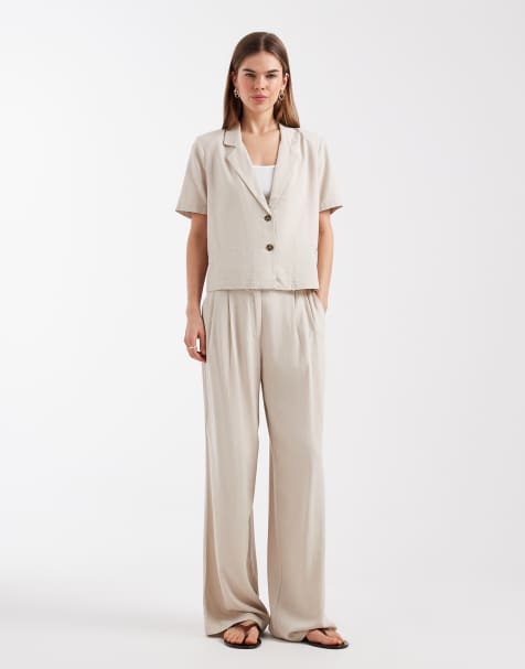 Vero Moda linen touch wide leg trouser co-ord in stone