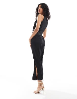Vero Moda Liquid Satin Drapey Sleeveless Maxi Dress In Black