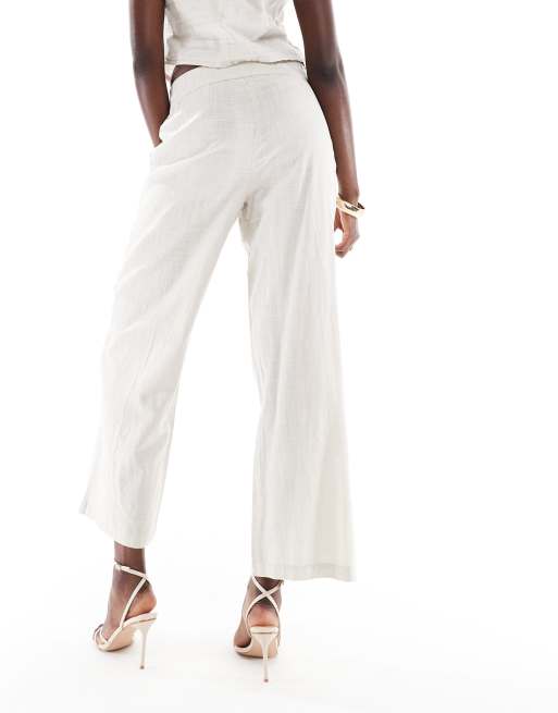 Vero Moda – Ljusbeige, figursydda byxor med vida ben och dragsko i midjan, del av set, 3 av 5