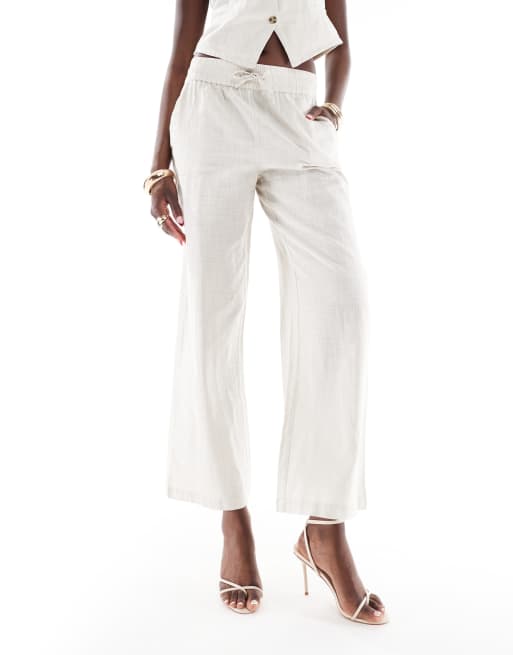 Vero Moda – Ljusbeige, figursydda byxor med vida ben och dragsko i midjan, del av set, 5 av 5