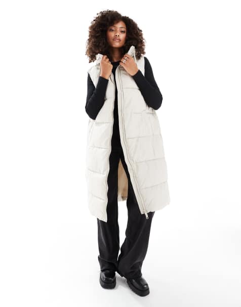 Vero Moda – Ljusbeige, vadderad väst i lång modell - view 1