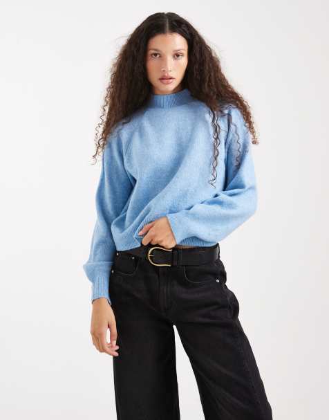 Vero Moda – Ljusblå, melerad, slouchy tröja med hög krage - view 1