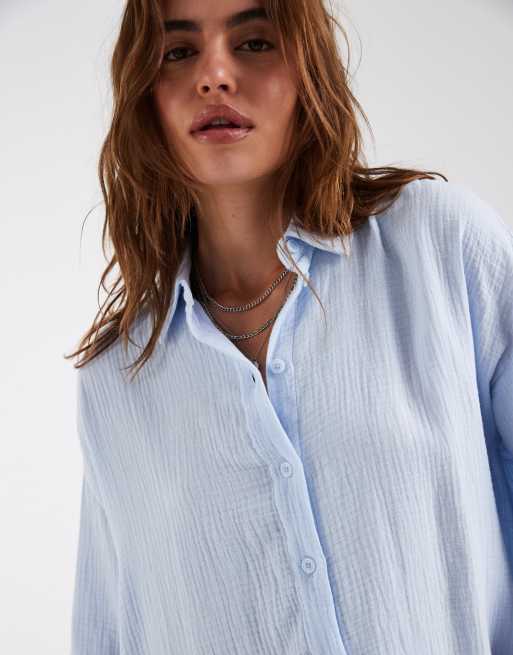 Vero Moda – Ljusblå, strukturerad skjortklänning i oversize och tunn väv, 3 av 4