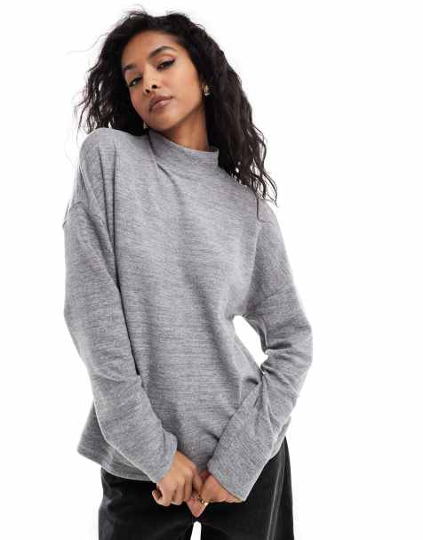 Vero Moda – Ljusgråmelerad topp i jersey och oversize med hög krage - view 1