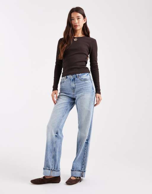 Vero Moda long sleeve baby rib top in brown, 3 of 4