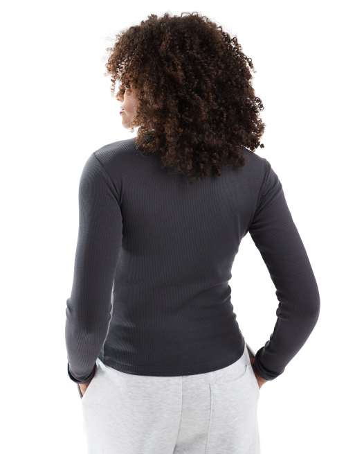 Vero Moda long sleeve baby rib top in dark grey