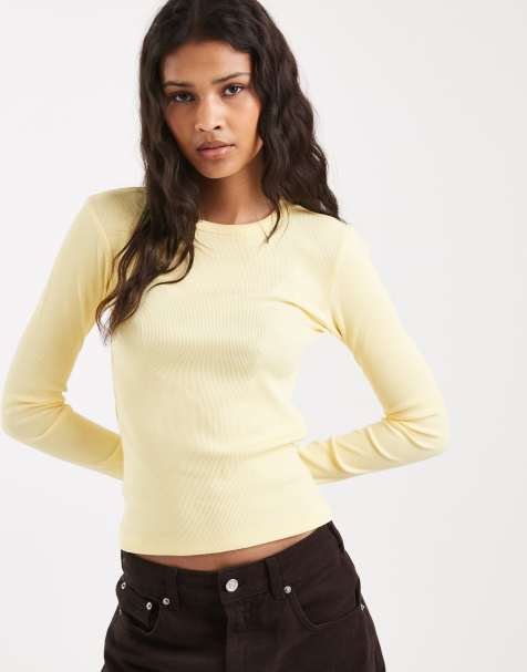 Vero Moda long sleeve baby rib top in lemon meringue
