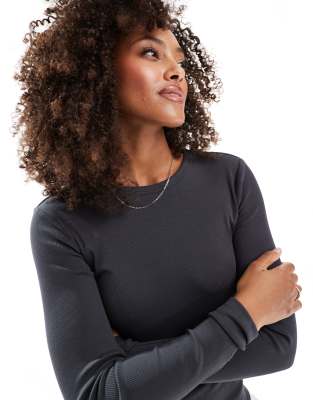 Vero Moda Long Sleeve Baby Ribbed Top In Gray