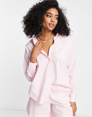 Vero Moda long sleeve boyfriend shirt co-ord in pink