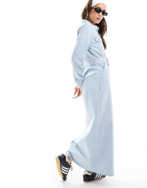 Vero Moda long sleeve button down maxi dress in blue denim, 2 of 4