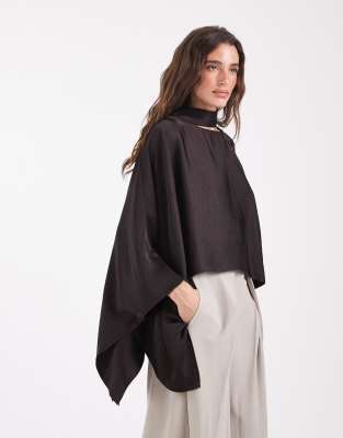 Vero Moda Long Sleeve Cape With Scarf In Brown