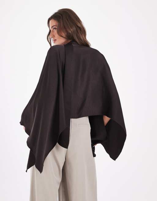 Vero Moda long sleeve cape with scarf in chocolate brown, 3 of 4