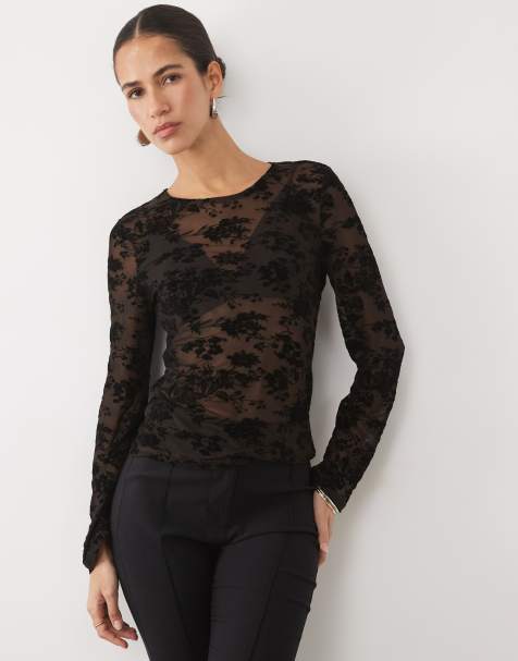 Vero Moda long sleeve floral burnout top in chocolate brown - view 1