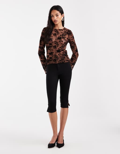 Vero Moda long sleeve floral burnout top in light brown, 2 of 4