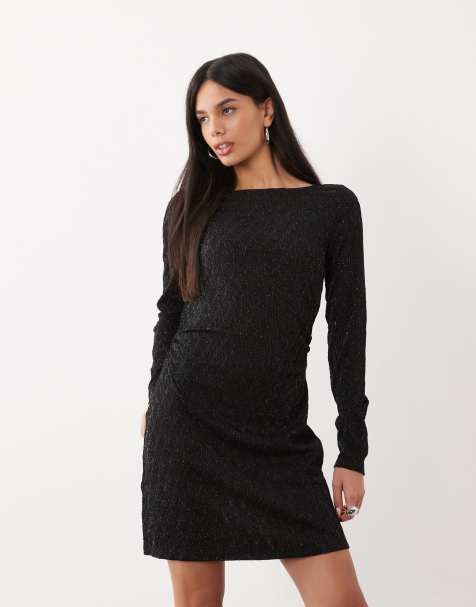 Vero Moda long sleeve glitter detail mini dress in black - view 1