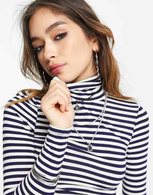 High neck shop stripe top