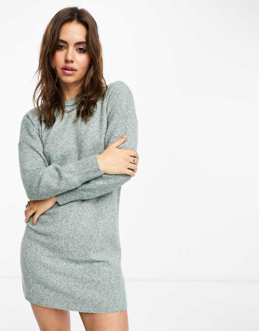 Vero Moda long sleeve knitted jumper mini dress in green | ASOS