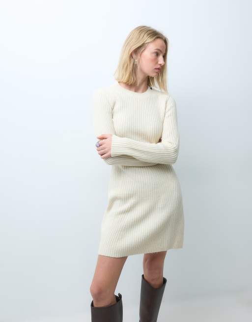 Vero Moda long sleeve knitted mini dress in cream, 4 of 4