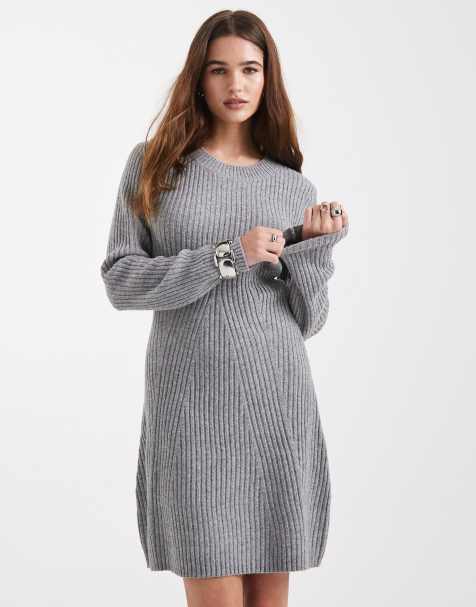 grey jumper dress uk Women's Grey Maxi Knitted Mohair Jumper Dress| Modest Winter Outfits –  Femme Couture