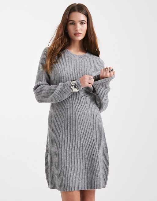 Vero Moda long sleeve knitted mini dress in medium grey melange, 2 of 4