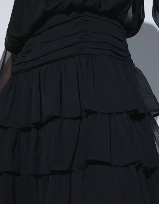 Vero Moda long sleeve layered mini dress in black, 3 of 4