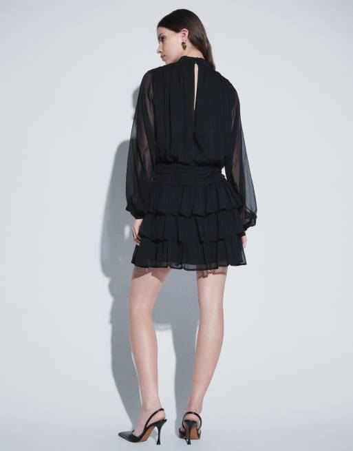 Vero Moda long sleeve layered mini dress in black, 4 of 4