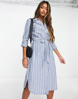 Vero Moda long sleeve maxi shirt dress in blue and white stripes - ASOS Price Checker
