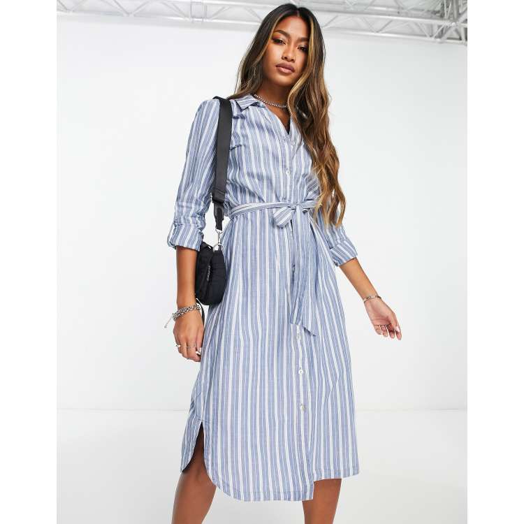 Vero Moda long sleeve maxi shirt dress in blue and white stripes