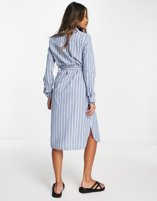 Blue and white striped long hot sale sleeve dress