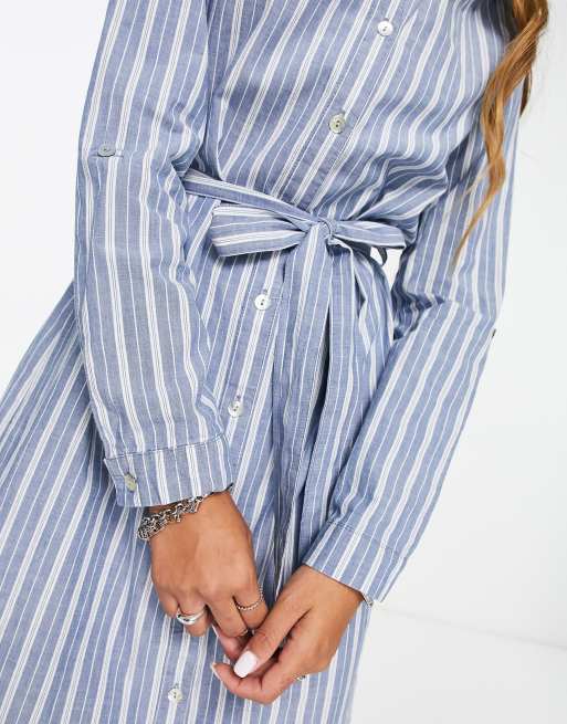 Blue and white 2025 striped long sleeve dress